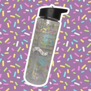 SQUISHMALLOWS Water Bottle OOP Music Graphic Print 24 oz Clear Plastic Lid Straw